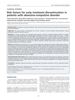 Risk Factors for Early Treatment Discontinuation in Patients with Obsessive-Compulsive Disorder