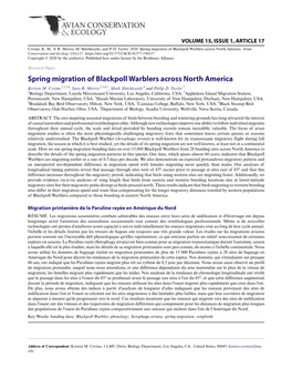 Spring Migration of Blackpoll Warblers Across North America