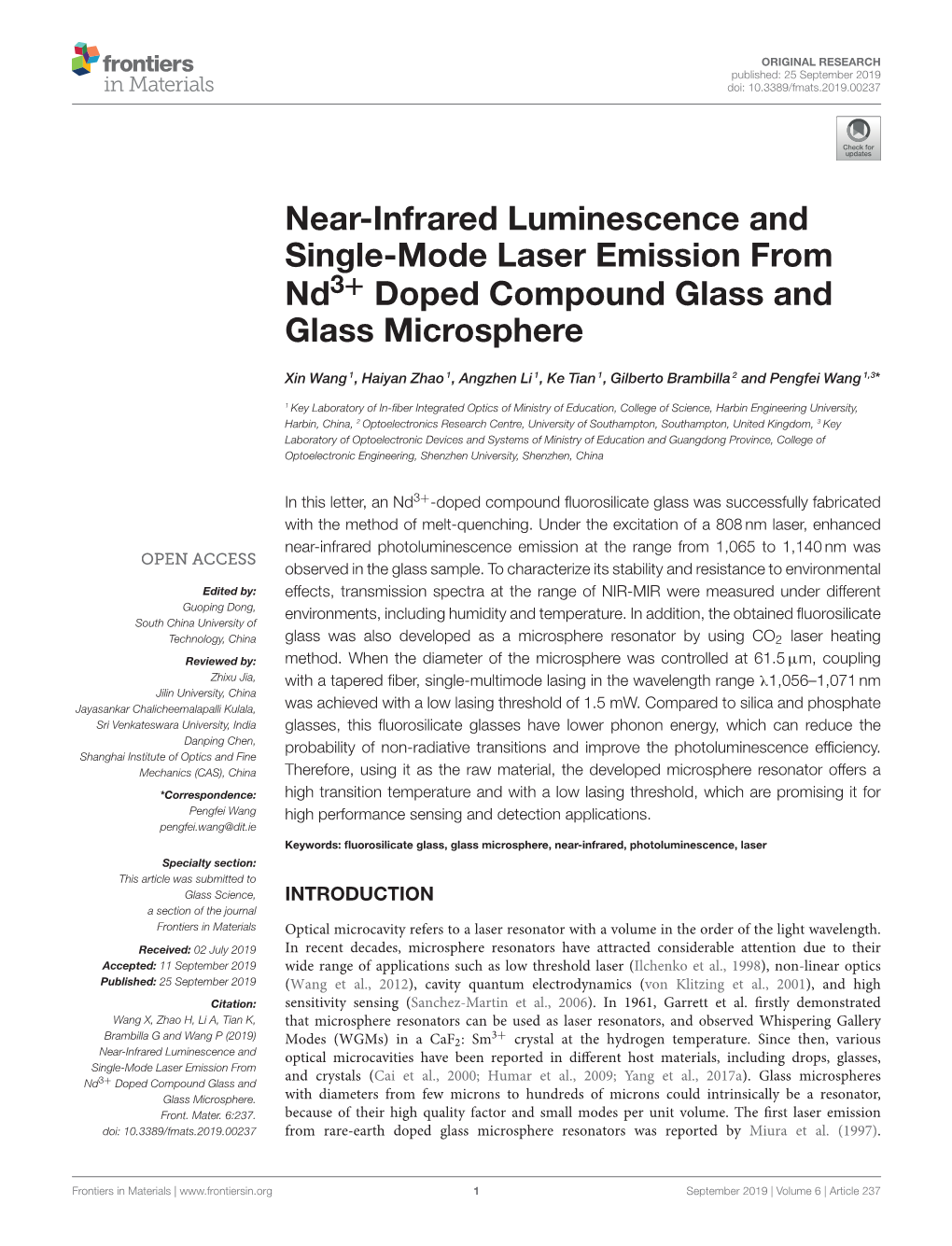 Near-Infrared Luminescence and Single-Mode Laser Emission from Nd3+ Doped Compound Glass and Glass Microsphere