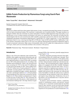 Edible Protein Production by Filamentous Fungi Using Starch Plant Wastewater