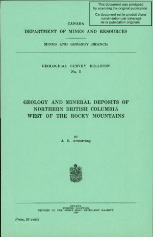 Department of Mines and Resources Geology And