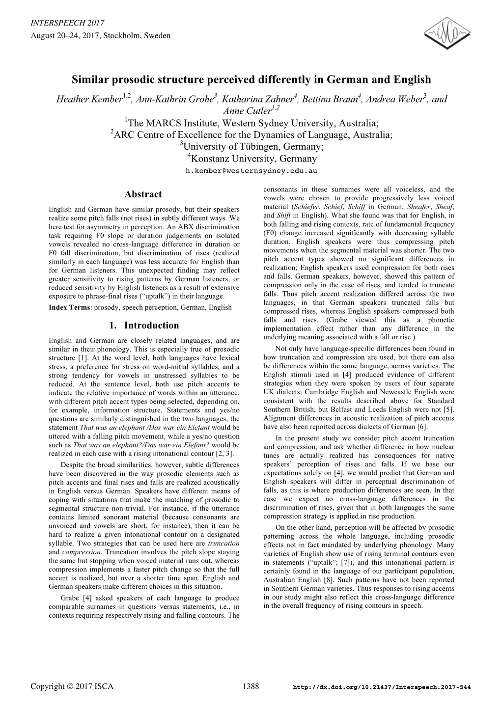 Similar Prosodic Structure Perceived Differently in German and English