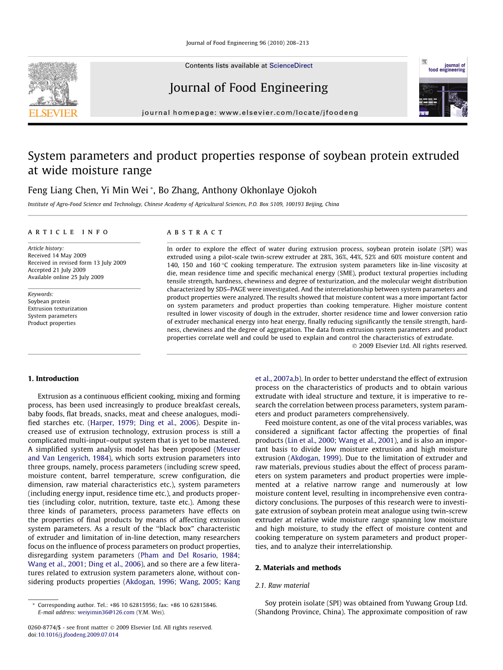 System Parameters and Product Properties Response of Soybean Protein Extruded at Wide Moisture Range