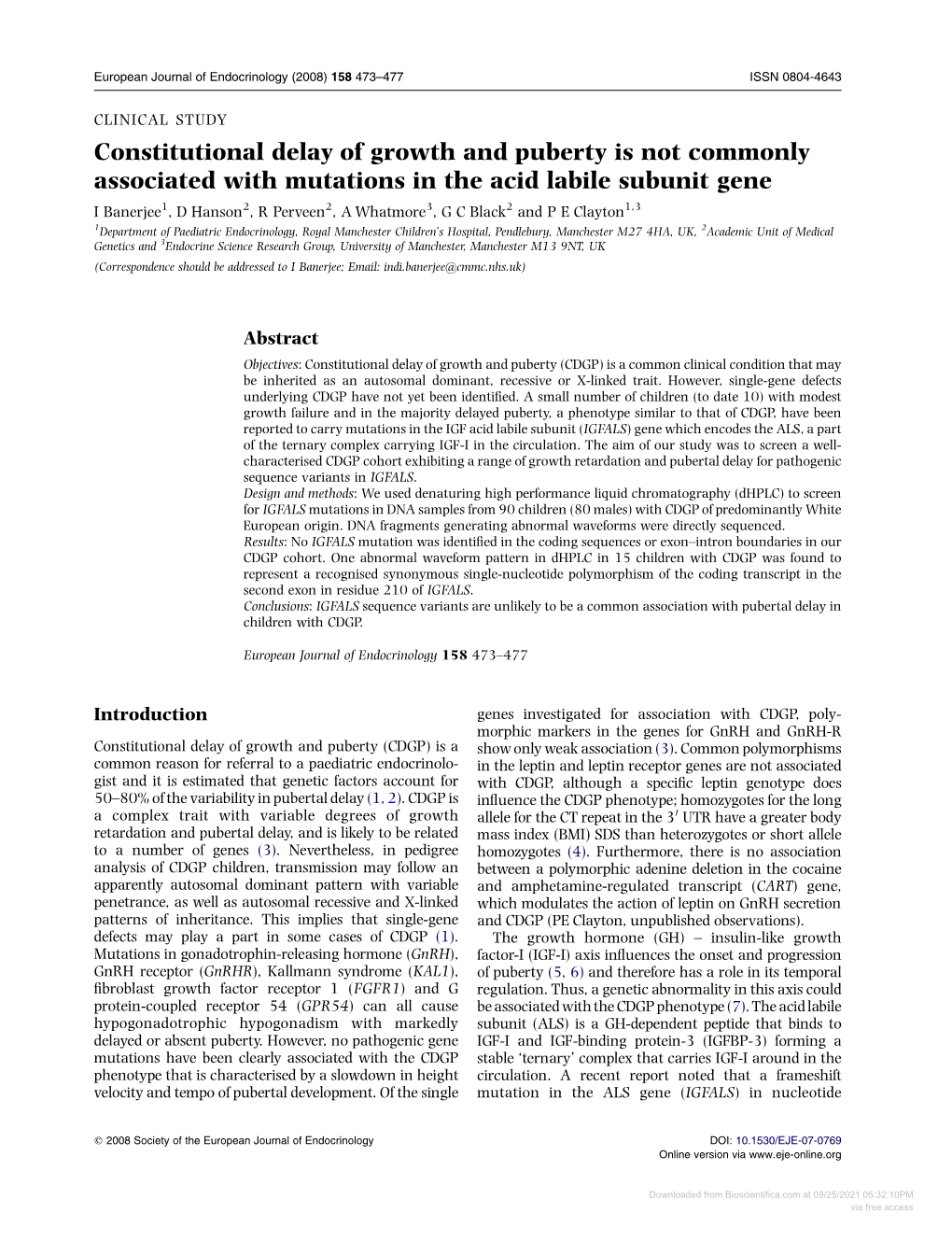 Constitutional Delay of Growth and Puberty Is Not Commonly Associated