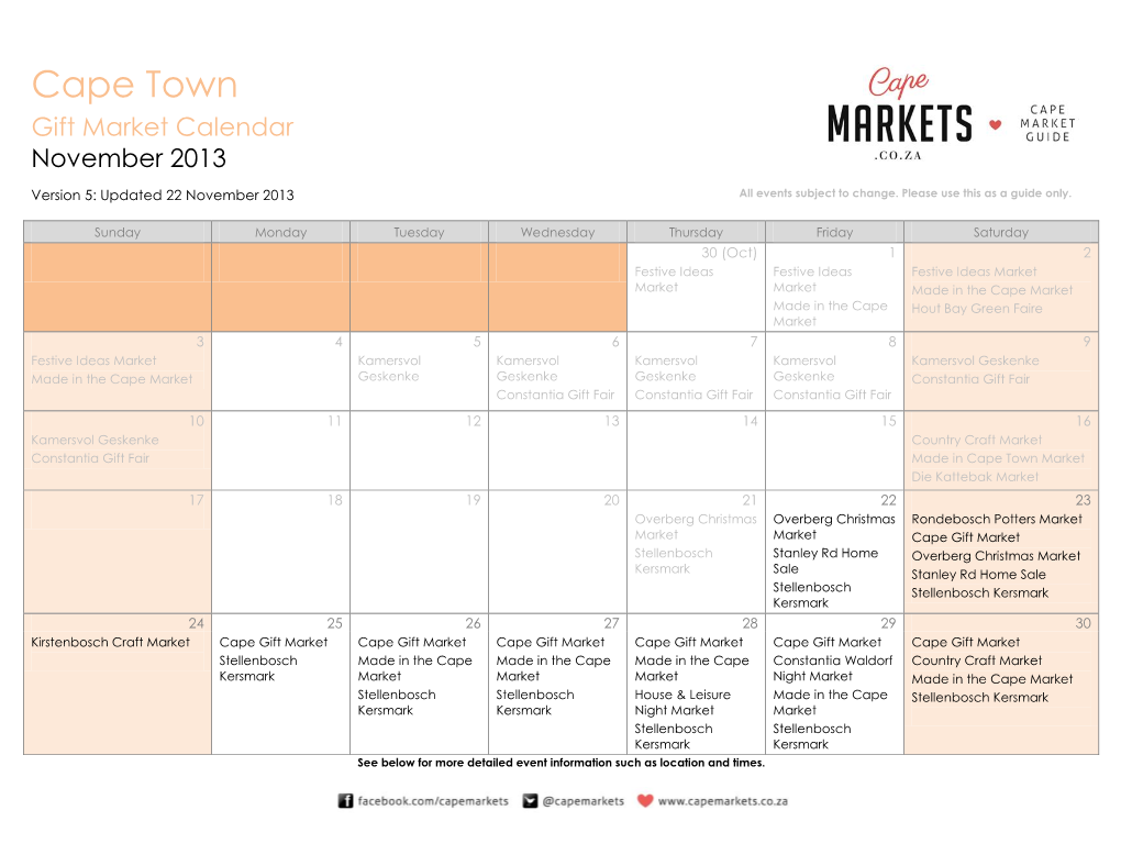 Cape Town Gift Market Calendar November 2013