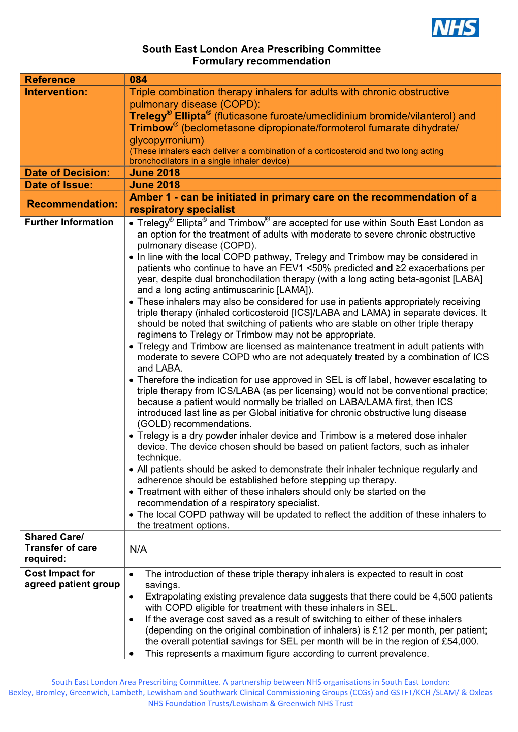 Recommendation 084 Trelegy and Trimbow in Chronic Obstructive