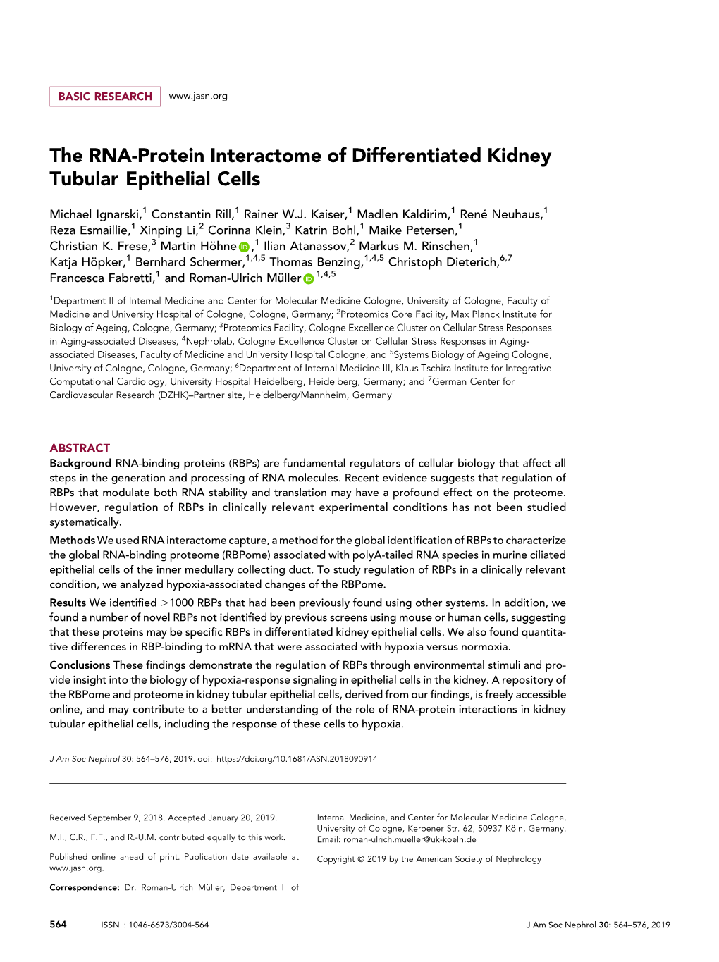 The RNA-Protein Interactome of Differentiated Kidney Tubular Epithelial Cells