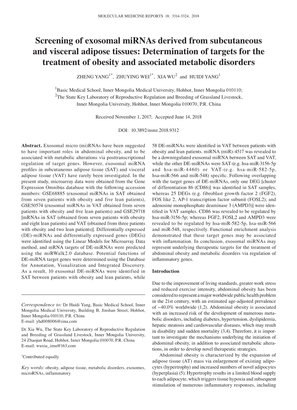 Screening of Exosomal Mirnas Derived From