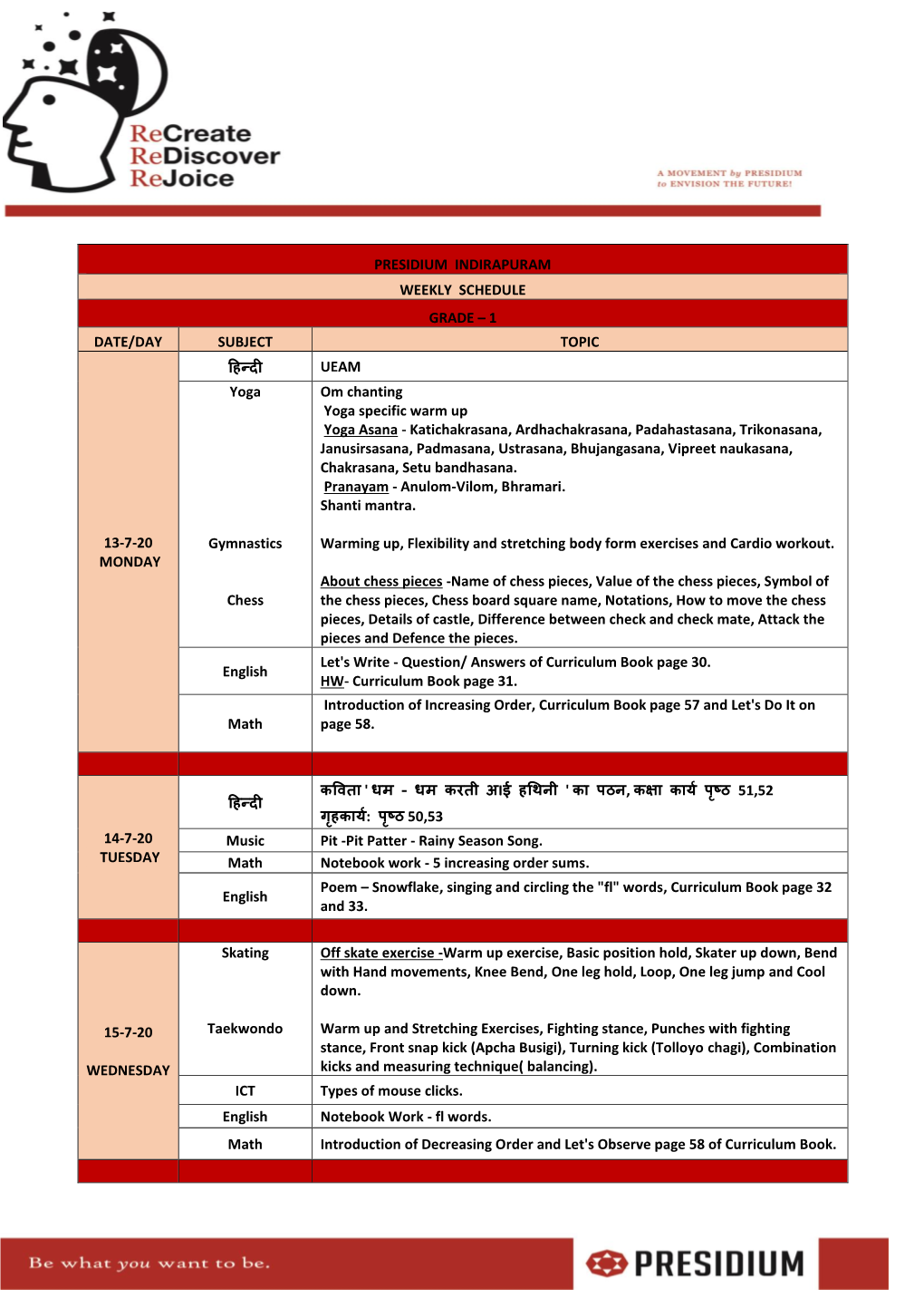 1 Date/Day Subject Topic 13-7-20 Monday हिन्दी Ueam