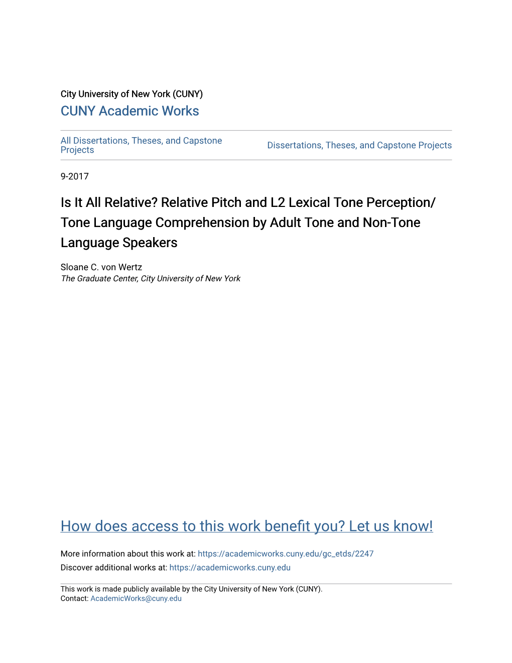 Relative Pitch and L2 Lexical Tone Perception/Tone Language Comprehension by Adult Tone