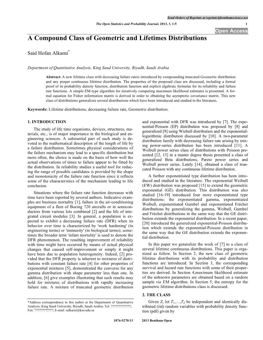 A Compound Class of Geometric and Lifetimes Distributions