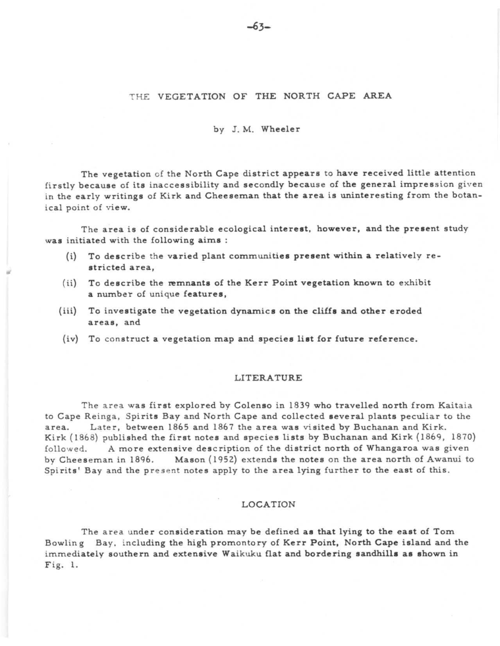 Vegetation of the North Cape Area, by J. M. Wheeler, P 63