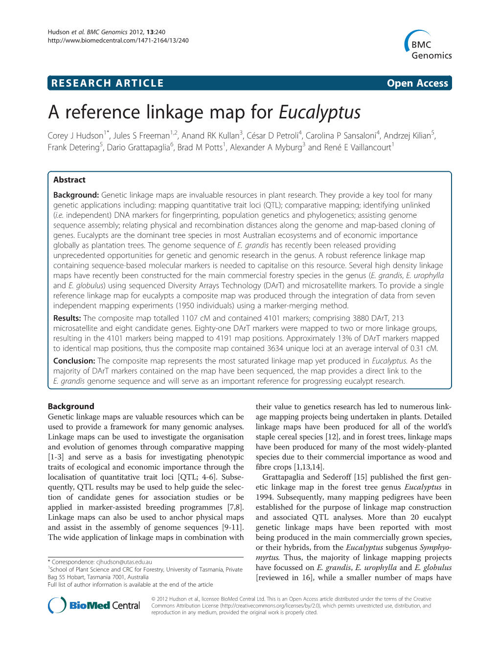 A Reference Linkage Map for Eucalyptus