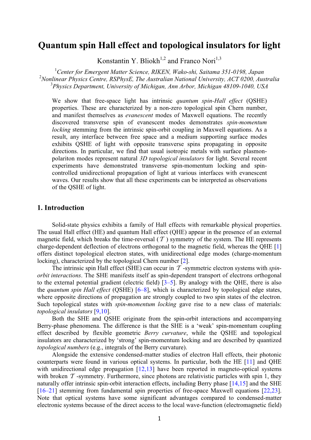 Quantum Spin Hall Effect and Topological Insulators for Light