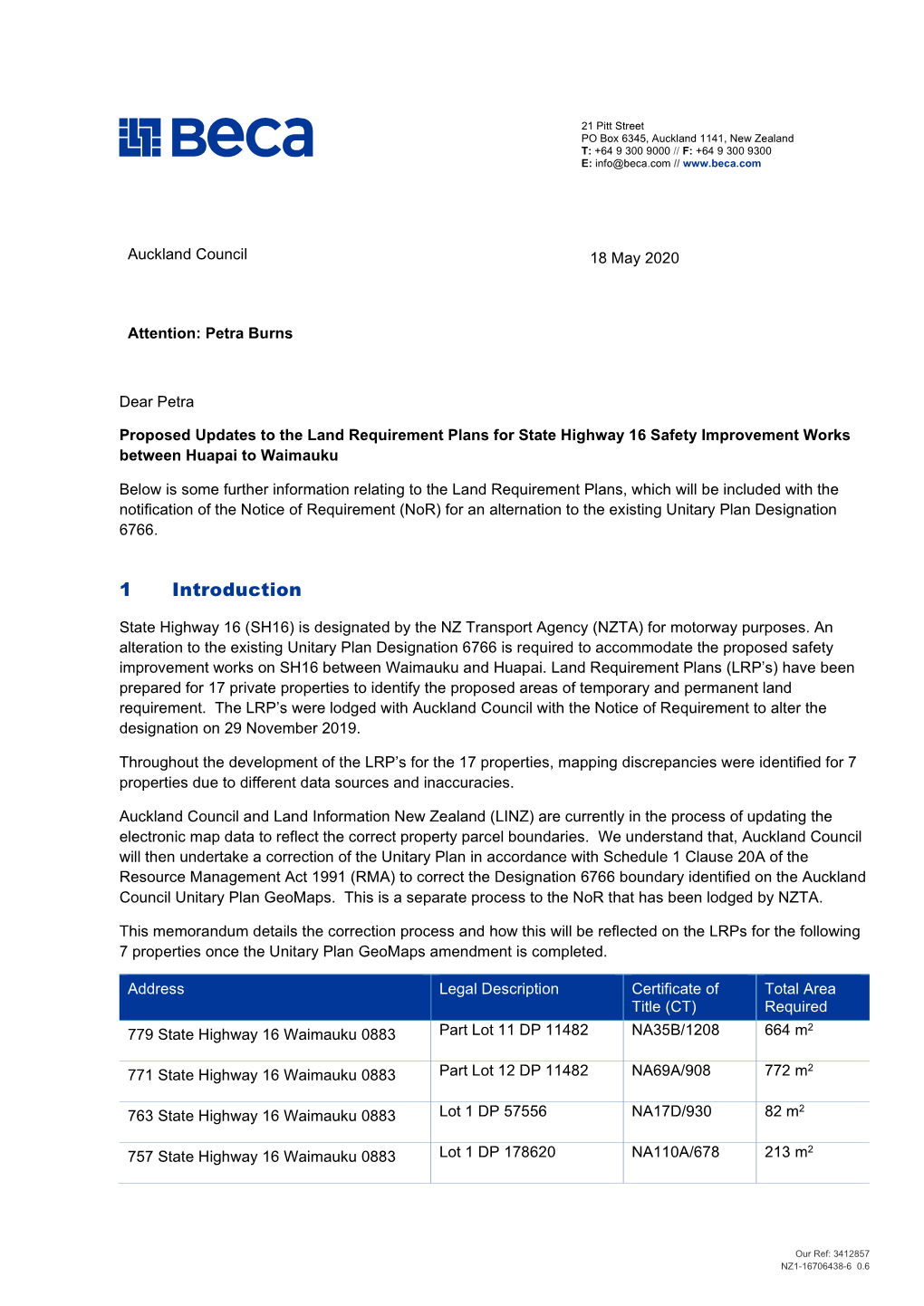 Land Requirement Plans for State Highway 16 Safety Improvement Works Between Huapai to Waimauku