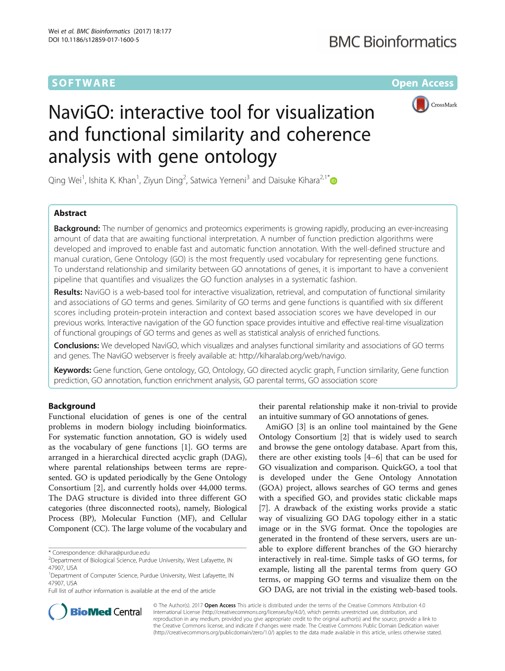 Navigo: Interactive Tool for Visualization and Functional Similarity and Coherence Analysis with Gene Ontology Qing Wei1, Ishita K