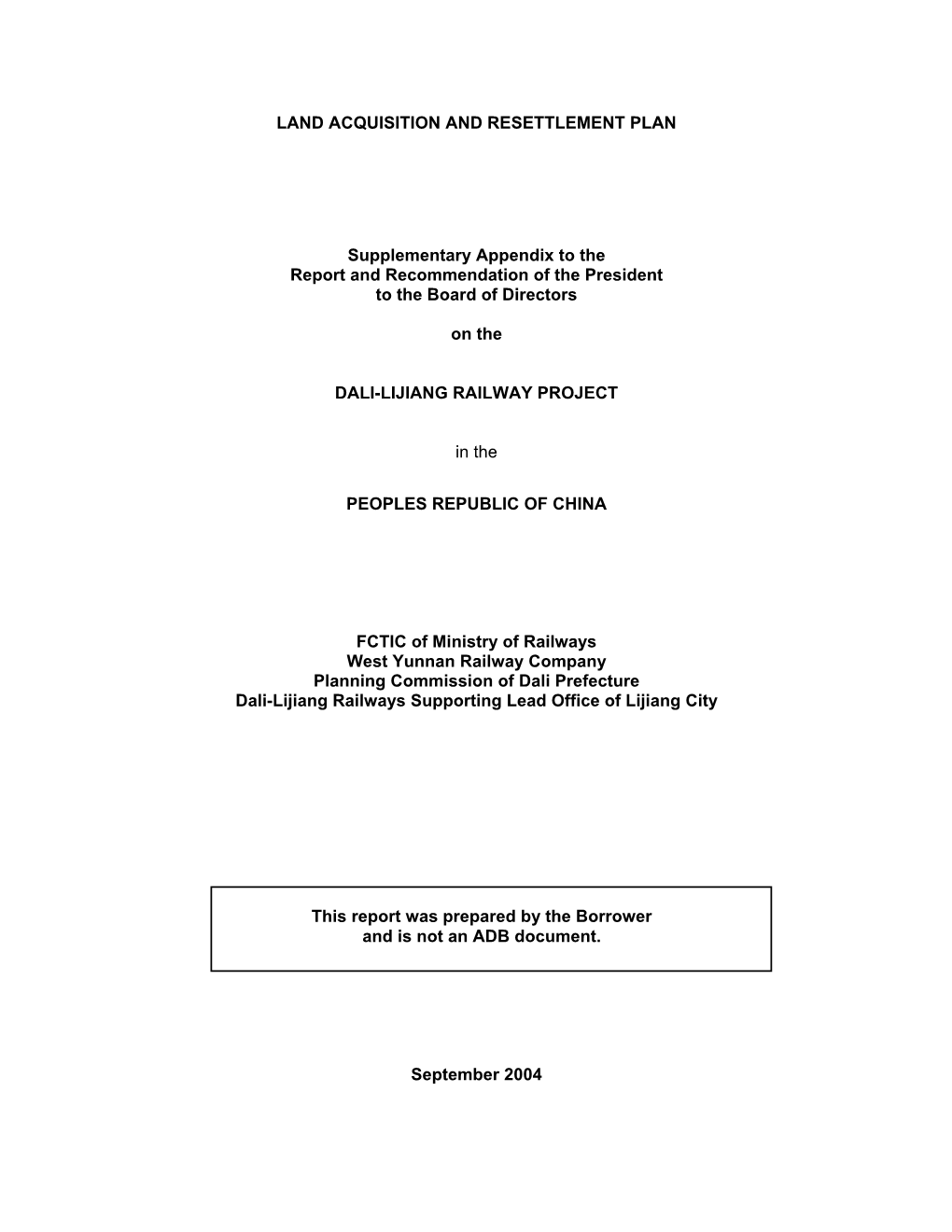 Land Acquisition and Resettlement Plan