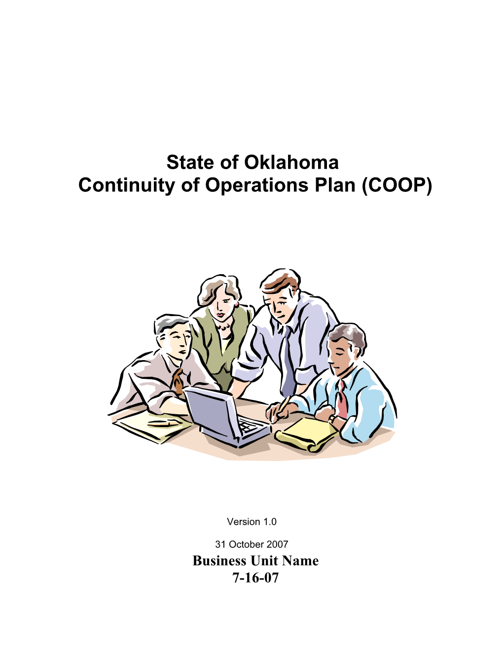 Statewide Continuity Of Operations Plan (COOP) Template