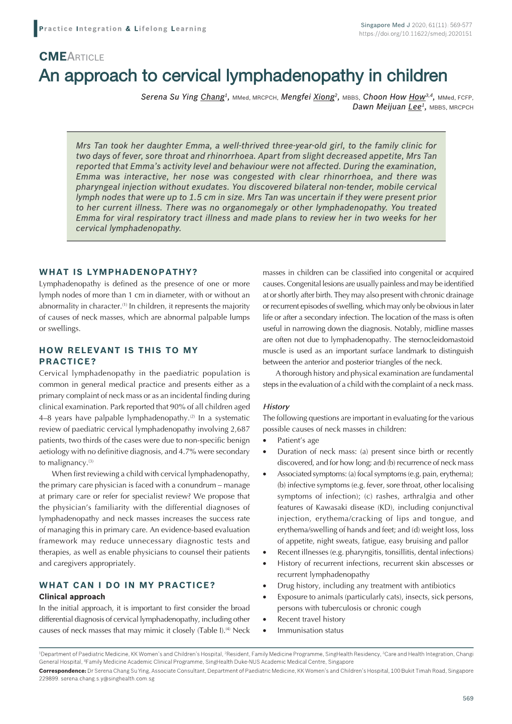 An Approach to Cervical Lymphadenopathy in Children