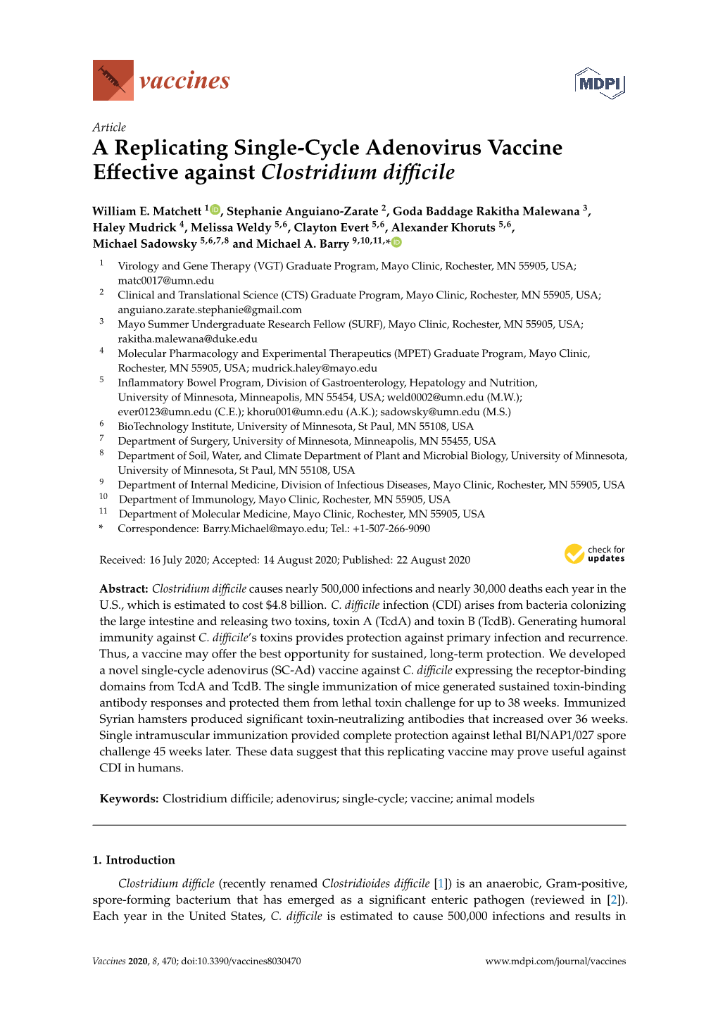 A Replicating Single-Cycle Adenovirus Vaccine Eﬀective Against Clostridium Diﬃcile