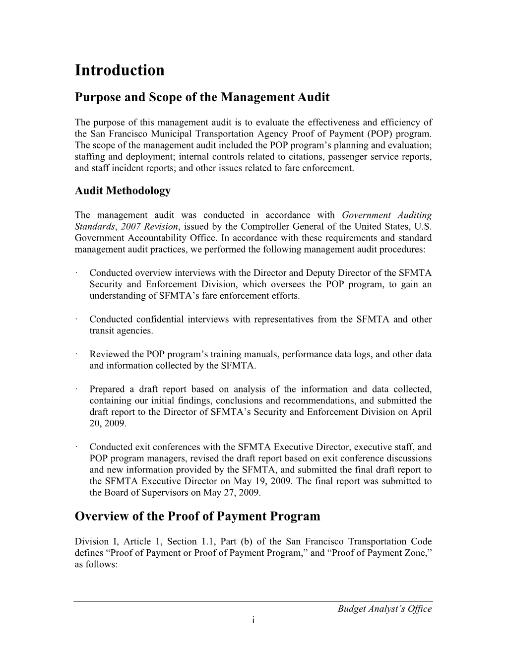 Introduction Purpose and Scope of the Management Audit
