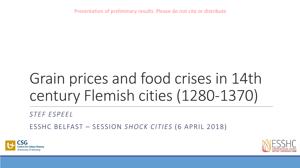 Grain Prices and Food Crises in 14Th Century Flemish Cities (1280-1370)