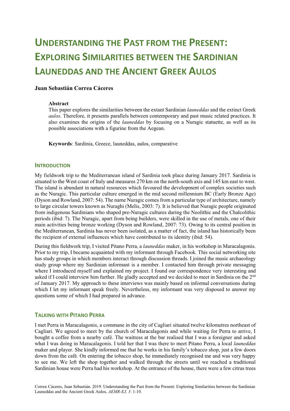 Exploring Similarities Between the Sardinian Launeddas and the Ancient Greek Aulos