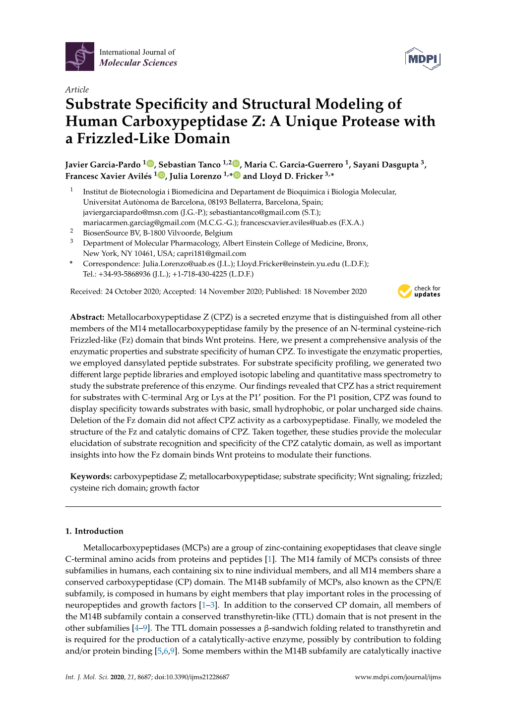 Substrate Specificity and Structural Modeling of Human