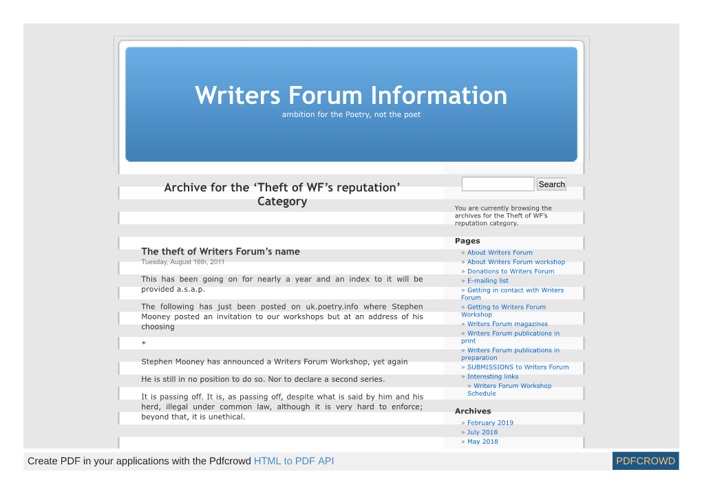 Theft of WF's Reputation « Writers Forum Information