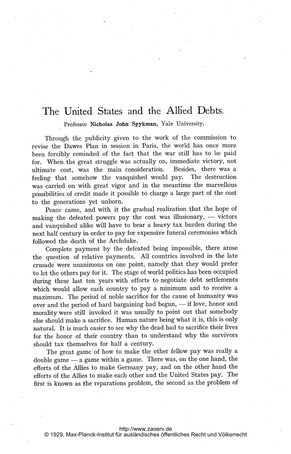 The United States and the Allied Debts