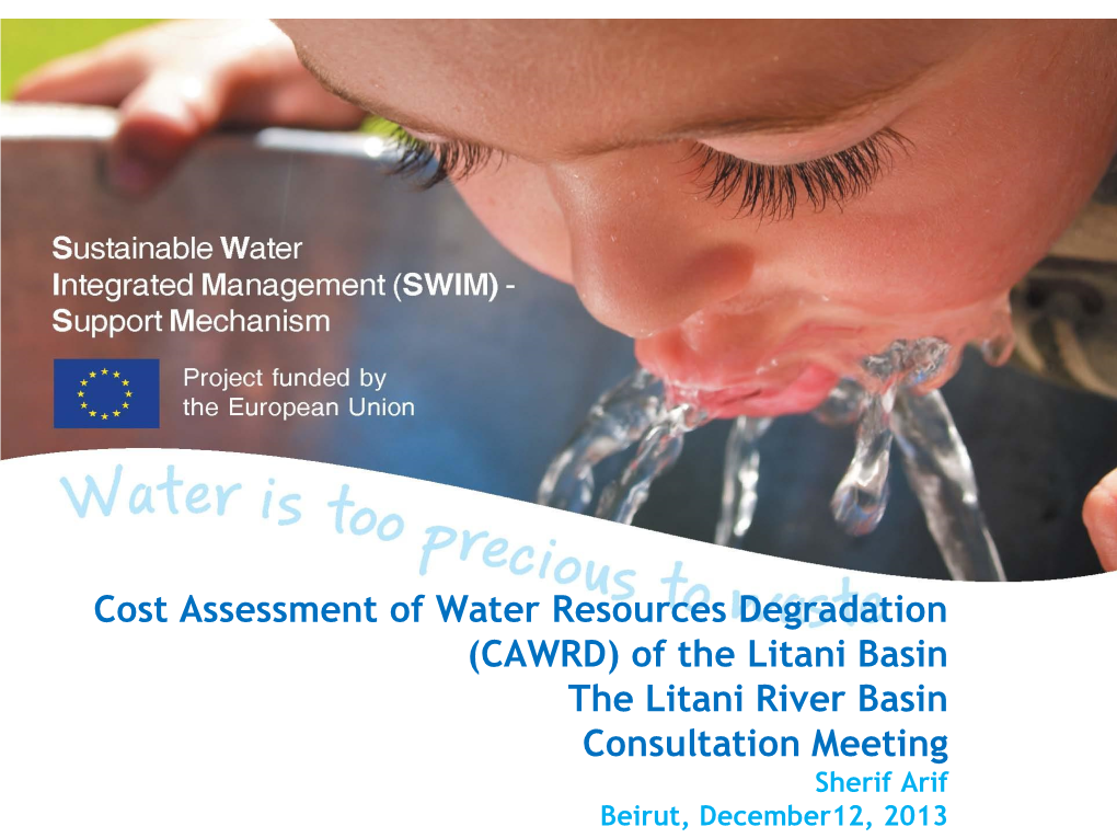 Of the Litani Basin the Litani River Basin Consultation Meeting Sherif Arif Beirut, December12, 2013 Lebanon Water Resources