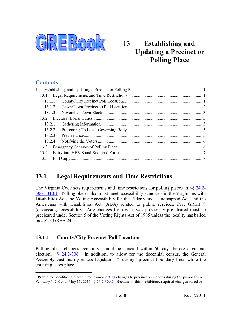 13 Establishing and Updating a Precinct Or Polling Place