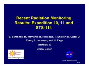 Recent Radiation Monitoring Results: Expedition 10, 11 and STS-114