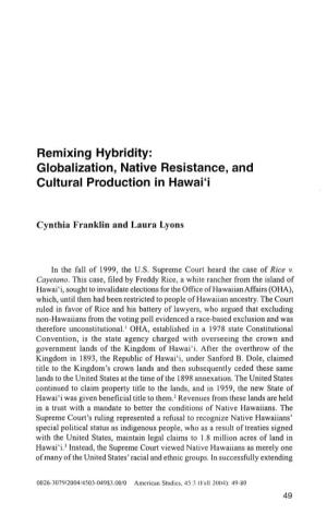 Globalization, Native Resistance, and Cultural Production in Hawaii