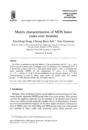 Matrix Characterization of MDS Linear Codes Over Modules