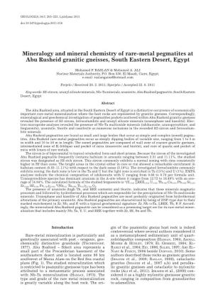 Mineralogy and Mineral Chemistry of Rare-Metal Pegmatites at Abu Rusheid Granitic Gneisses, South Eastern Desert, Egypt