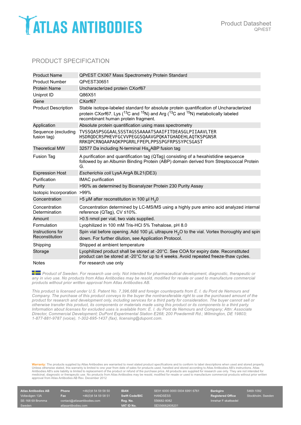 PRODUCT SPECIFICATION Product Datasheet