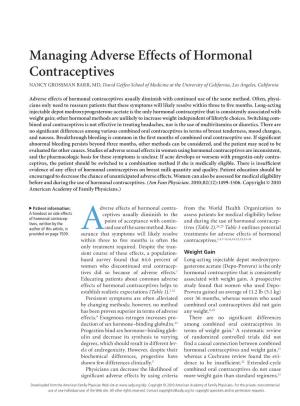 Managing Adverse Effects of Hormonal Contraceptives NANCY GROSSMAN BARR, MD, David Geffen School of Medicine at the University of California, Los Angeles, California
