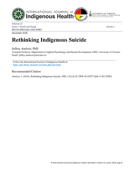 Rethinking Indigenous Suicide