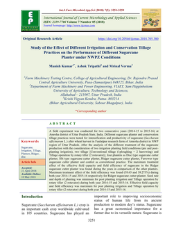 Study of the Effect of Different Irrigation and Conservation Tillage Practices on the Performance of Different Sugarcane Planter Under NWPZ Conditions