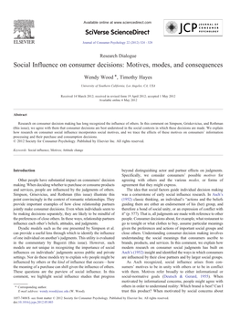 Social Influence on Consumer Decisions