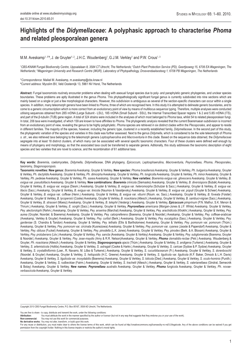 A Polyphasic Approach to Characterise Phoma and Related Pleosporalean Genera