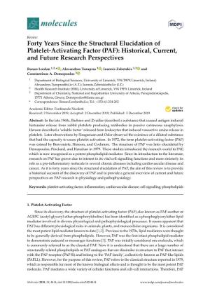 Forty Years Since the Structural Elucidation of Platelet-Activating Factor (PAF): Historical, Current, and Future Research Perspectives