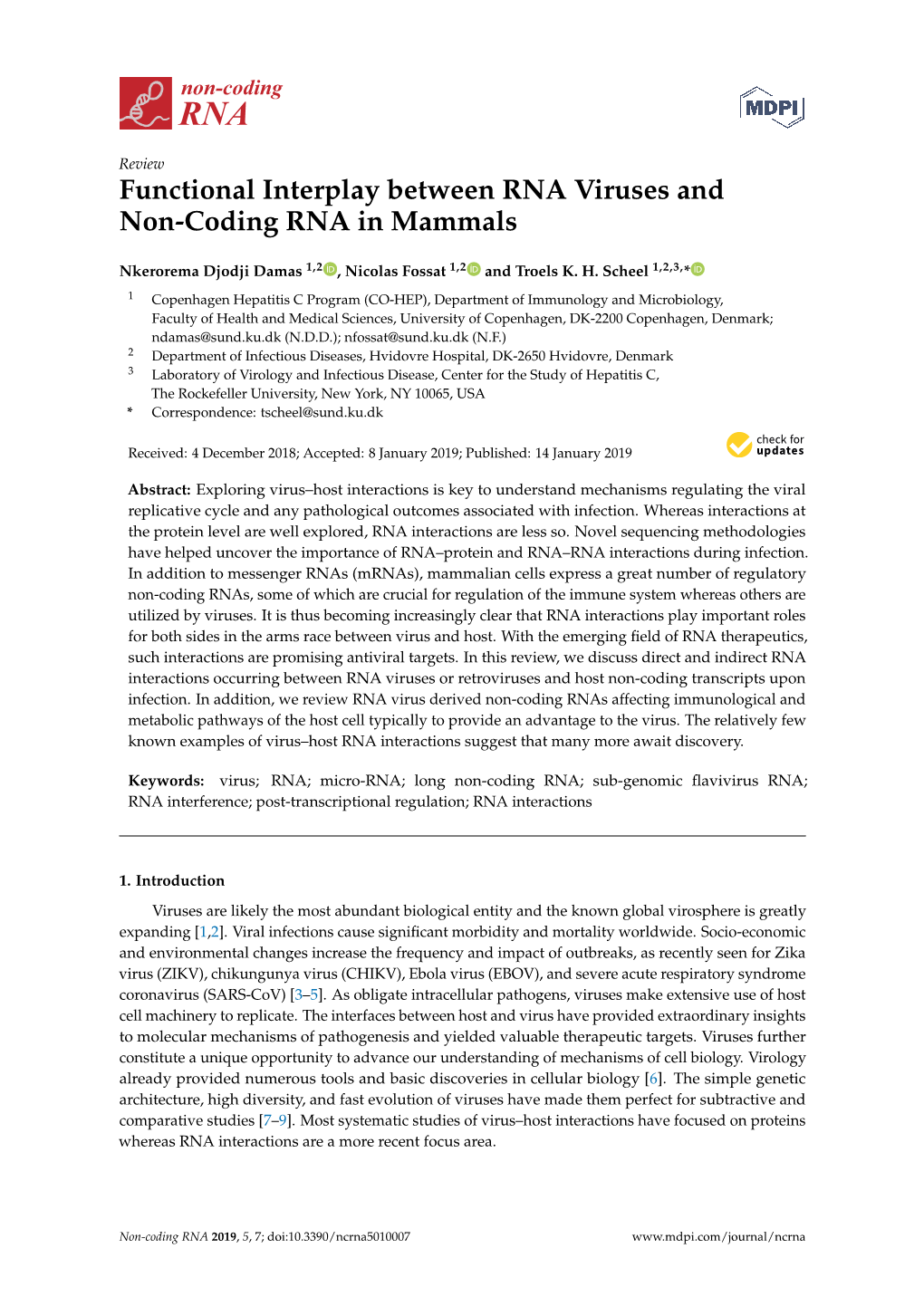 Functional Interplay Between RNA Viruses and Non-Coding RNA in Mammals