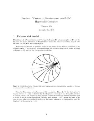 Seminar: ”Geometry Structures on Manifolds” Hyperbolic Geometry