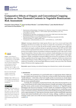 Comparative Effects of Organic and Conventional Cropping Systems on Trace Elements Contents in Vegetable Brassicaceae: Risk Assessment