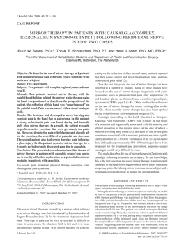 Mirror Therapy in Patients with Causalgia (Complex Regional Pain Syndrome Type Ii) Following Peripheral Nerve Injury: Two Cases