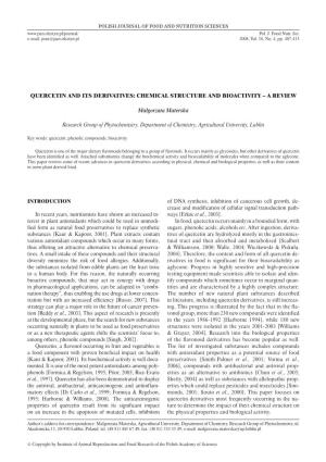Quercetin and Its Derivatives: Chemical Structure and Bioactivity – a Review