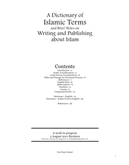 Islamic Terms and Brief Notes on Writing and Publishing About Islam