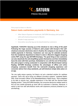 Saturn Tests Cashierless Payments in Germany, Too